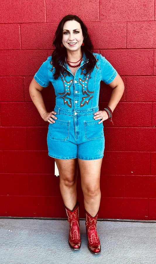 Blue b Short Sleeve Denim Romper
