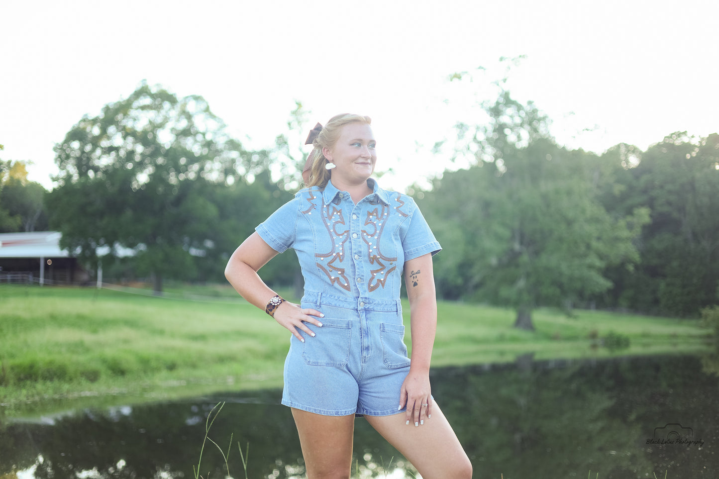 Blue b Short Sleeve Denim Romper