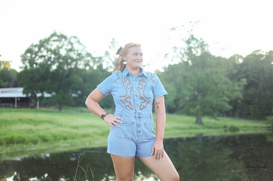 Blue b Short Sleeve Denim Romper